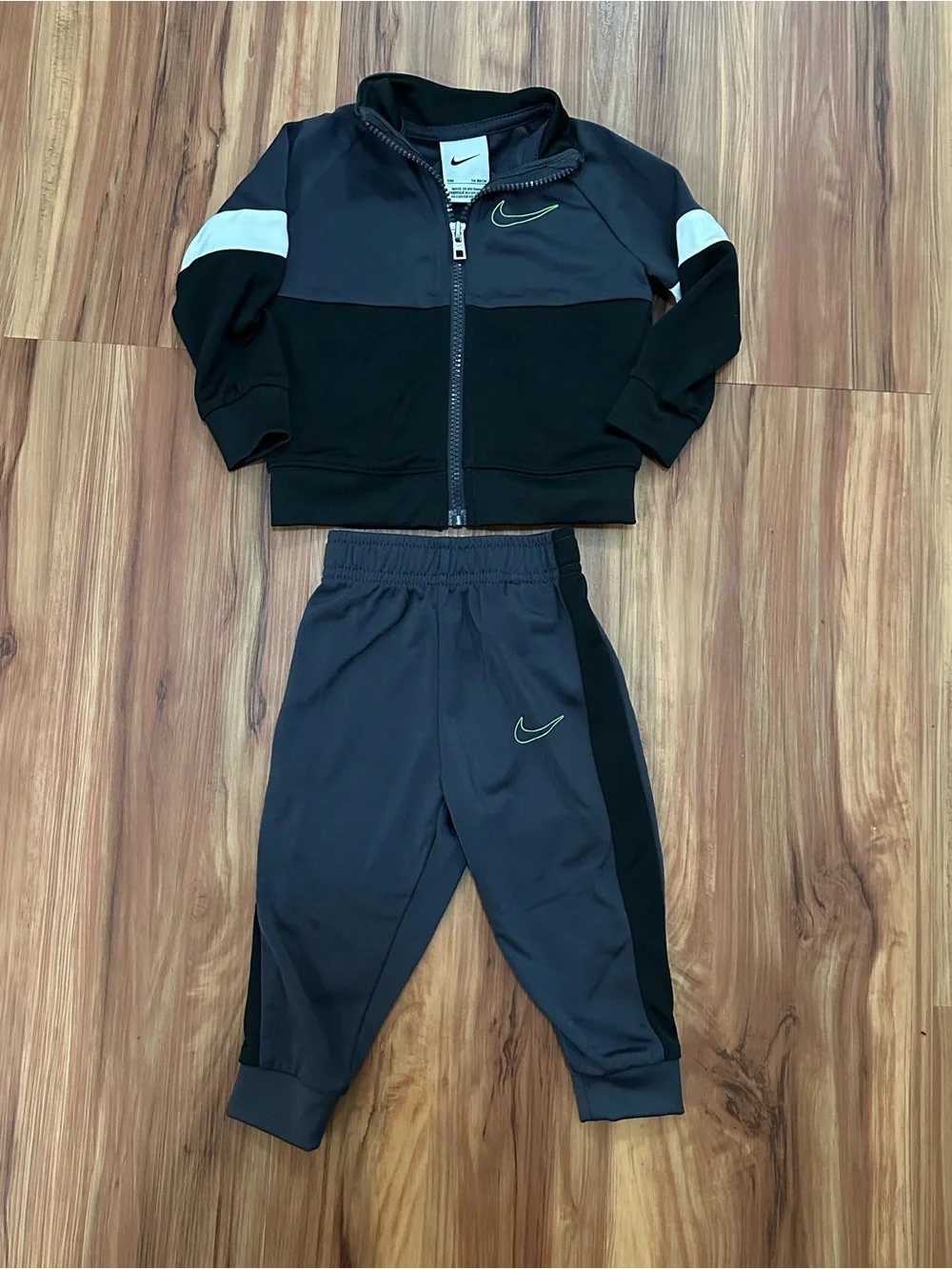 Nike Baby Two Piece Track Set in Black, Gray and White